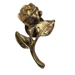 Vintage Goldtone Rose Flower Lapel Pin Pinback Rosebud